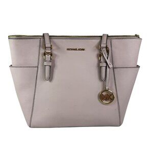 Michael Kors Saffiano Leather Zip Tote in Pale Pink with Gold Hardware